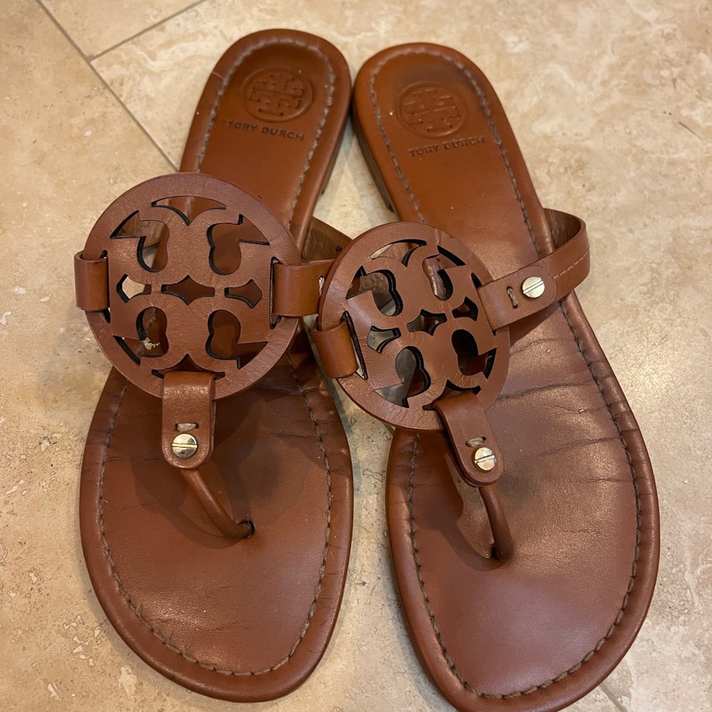 Tory Burch Miller sandals sz 9 tan/brown leather